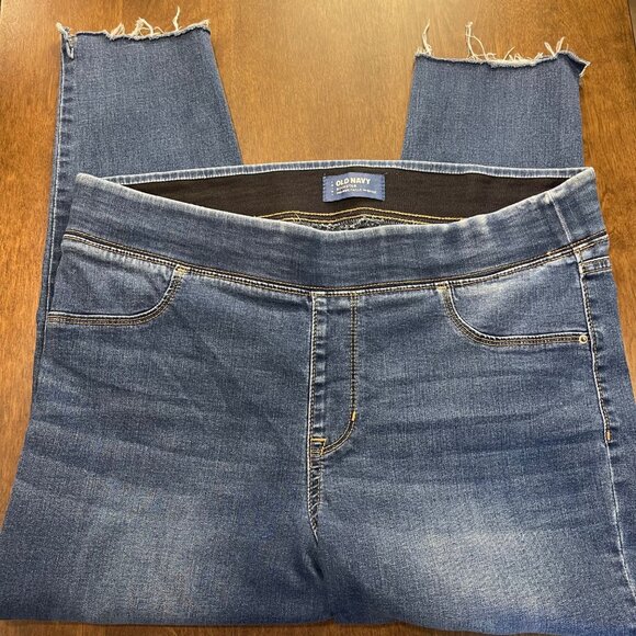 Old Navy Rockstar Mid Rise Jeans Women's Plus Size 16 Elastic Waist CUT HEMS - Picture 6 of 10